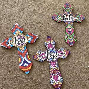 3 wood cross wall pictures